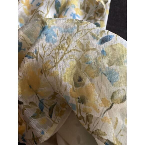 Rachel Zoe Sleeveless Top Yellow Blue Floral Silver Shimmer Large Ruffle‎ V Neck - Picture 6 of 8